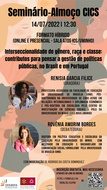 5.º Seminário-Almoço CICS - Interseccionalidade de género, raça e classe